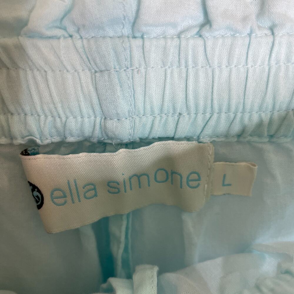 Women's Large Ella Simone Blue Button Front Bow Pleat Cotton Pajama Set - Picture 9 of 10